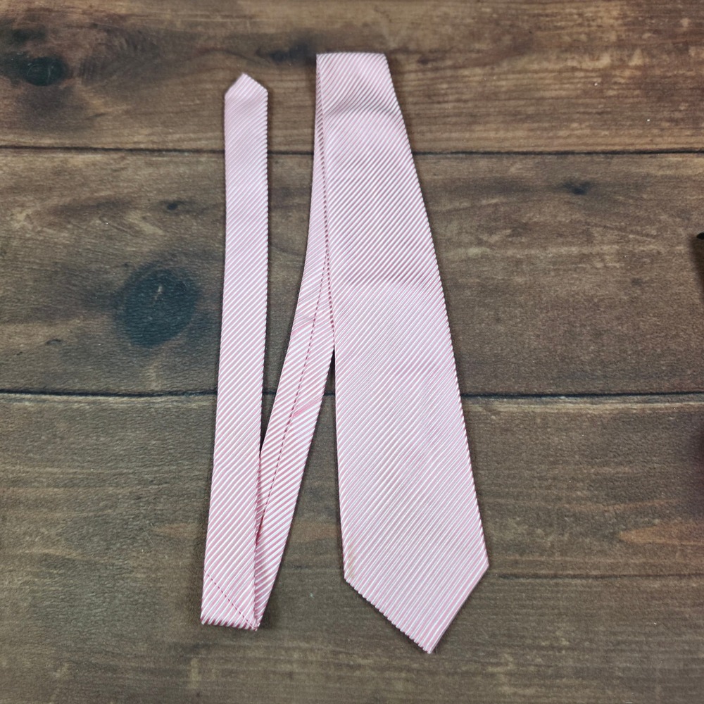 David Donahue Necktie Mens OS Pink Good Striped Silk Handmade USA Sterling